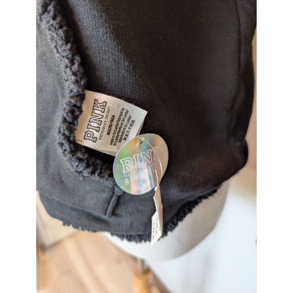 NEW VS PINK Reversible Sherpa-Lined Hoodie Black Multicolor Logo Medium - Picture 3 of 6